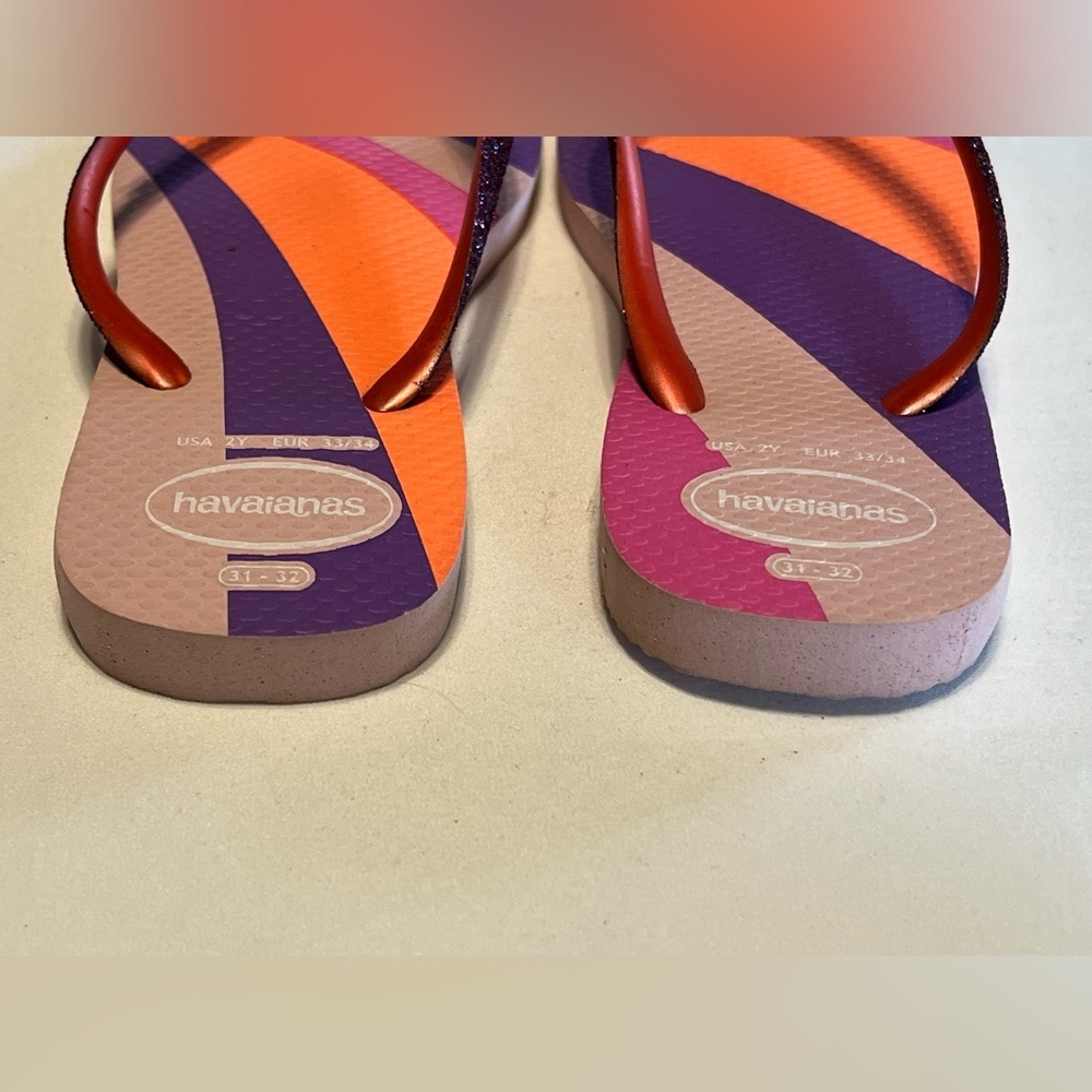 Havaianas flip flops slides sandals Girls 2 pink purple glitter rainbow unicorn - Picture 4 of 10